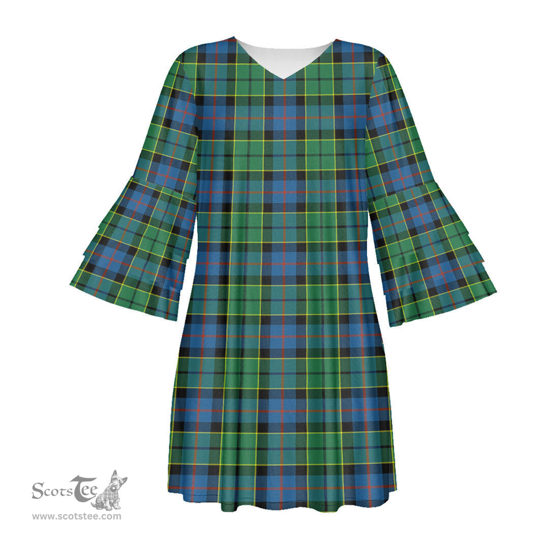 Scottish Forsyth Ancient Tartan Womens Stacked Ruffle Sleeve Tartan Dress