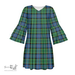 Scottish Forsyth Ancient Tartan Womens Stacked Ruffle Sleeve Tartan Dress