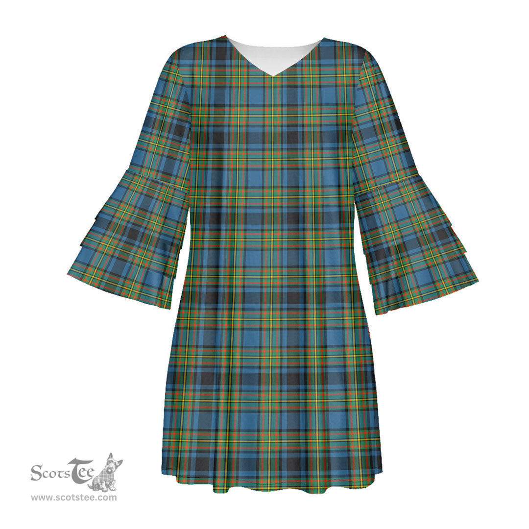 Scottish Gillies Ancient Tartan Womens Stacked Ruffle Sleeve Tartan Dress