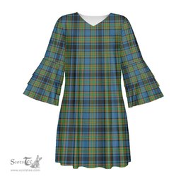 Scottish Gillies Ancient Tartan Womens Stacked Ruffle Sleeve Tartan Dress