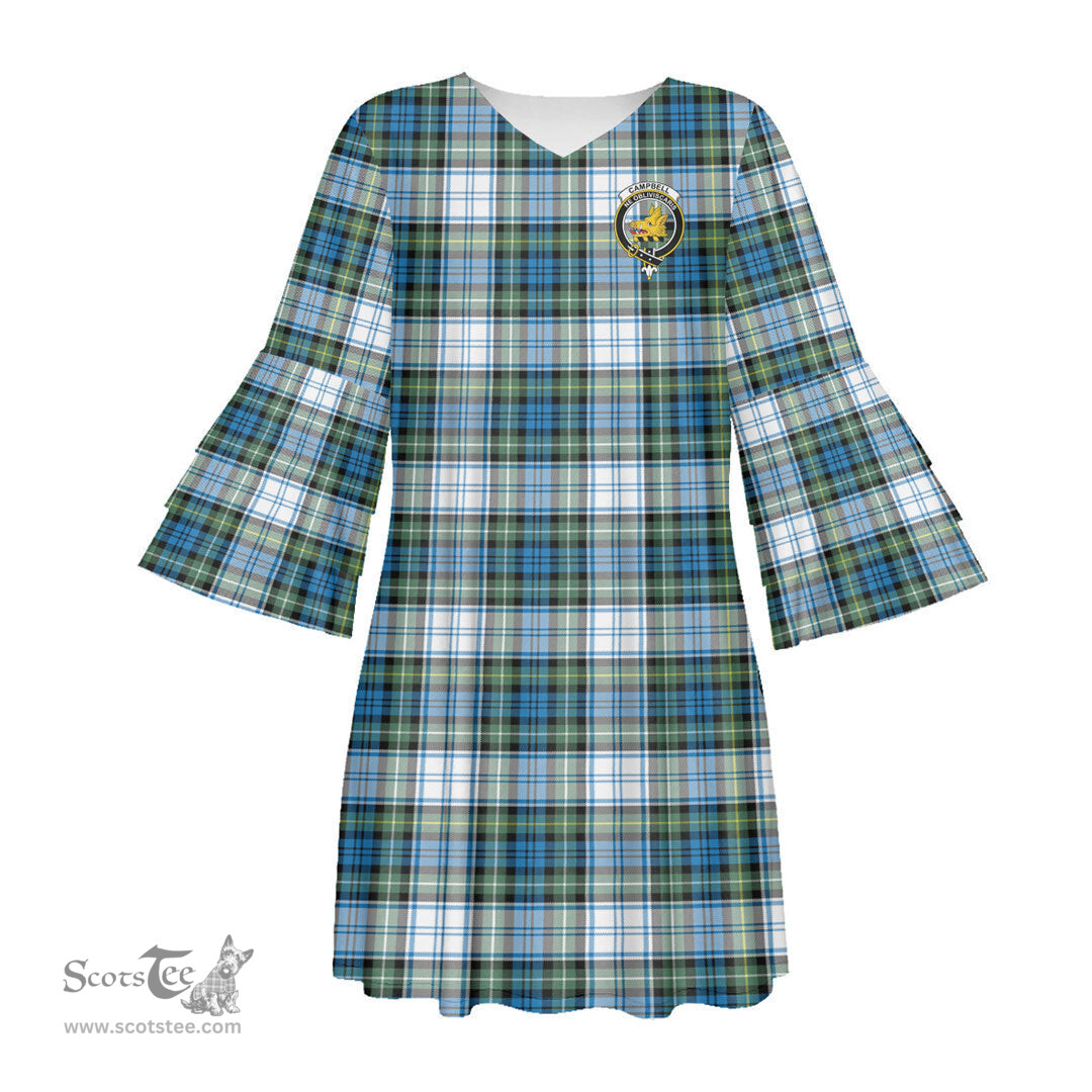 Scottish Campbell Dress Ancient Clan Tartan Crest Womens Stacked Ruffle Sleeve Tartan Dress