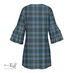 Scottish Cockburn Modern Clan Tartan Crest Womens Stacked Ruffle Sleeve Tartan Dress