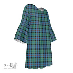 Scottish Campbell of Cawdor Ancient Tartan Womens Stacked Ruffle Sleeve Tartan Dress