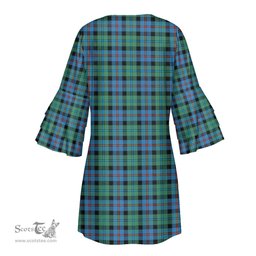 Scottish Campbell of Cawdor Ancient Tartan Womens Stacked Ruffle Sleeve Tartan Dress