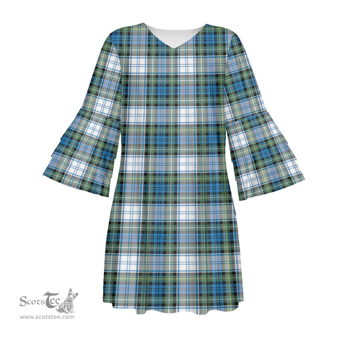 Scottish Campbell Dress Ancient Tartan Womens Stacked Ruffle Sleeve Tartan Dress