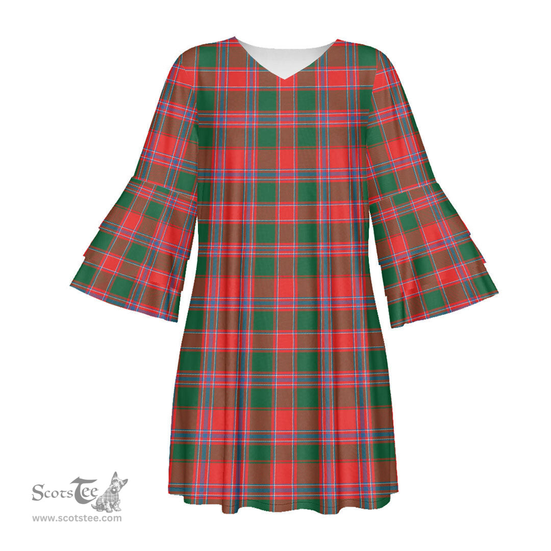 Scottish Dalziel Modern Tartan Womens Stacked Ruffle Sleeve Tartan Dress