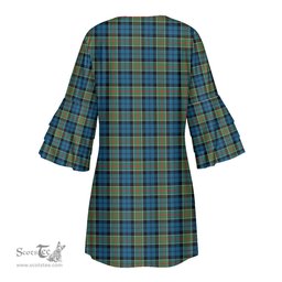 Scottish Colquhoun Ancient Clan Tartan Crest Womens Stacked Ruffle Sleeve Tartan Dress