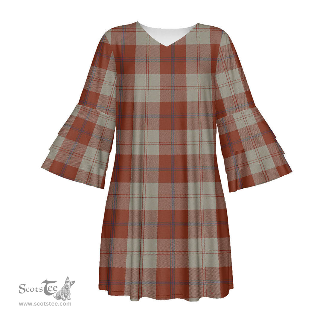 Scottish Davidson Dress Dancers Tartan Womens Stacked Ruffle Sleeve Tartan Dress