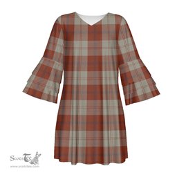 Scottish Davidson Dress Dancers Tartan Womens Stacked Ruffle Sleeve Tartan Dress