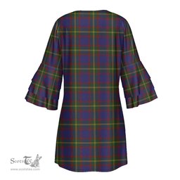 Scottish Durie Tartan Womens Stacked Ruffle Sleeve Tartan Dress