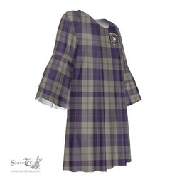 Scottish Cunningham Dress Blue Dancers Clan Tartan Crest Womens Stacked Ruffle Sleeve Tartan Dress