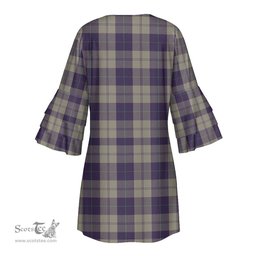Scottish Cunningham Dress Blue Dancers Clan Tartan Crest Womens Stacked Ruffle Sleeve Tartan Dress