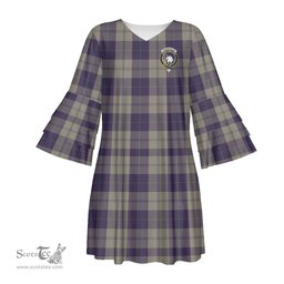 Scottish Cunningham Dress Blue Dancers Clan Tartan Crest Womens Stacked Ruffle Sleeve Tartan Dress