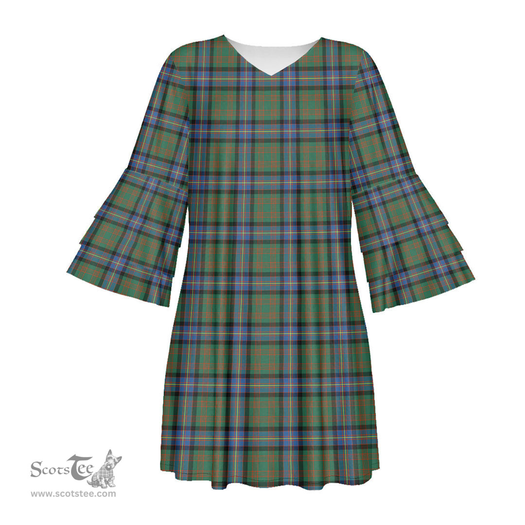 Scottish Cochrane Ancient Tartan Womens Stacked Ruffle Sleeve Tartan Dress