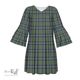 Scottish Cochrane Ancient Tartan Womens Stacked Ruffle Sleeve Tartan Dress