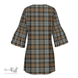 Scottish Gordon Weathered Tartan Womens Stacked Ruffle Sleeve Tartan Dress