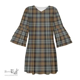 Scottish Gordon Weathered Tartan Womens Stacked Ruffle Sleeve Tartan Dress