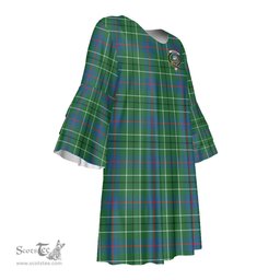 Scottish Duncan Ancient Clan Tartan Crest Womens Stacked Ruffle Sleeve Tartan Dress