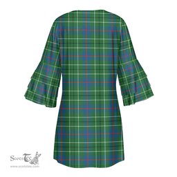 Scottish Duncan Ancient Clan Tartan Crest Womens Stacked Ruffle Sleeve Tartan Dress