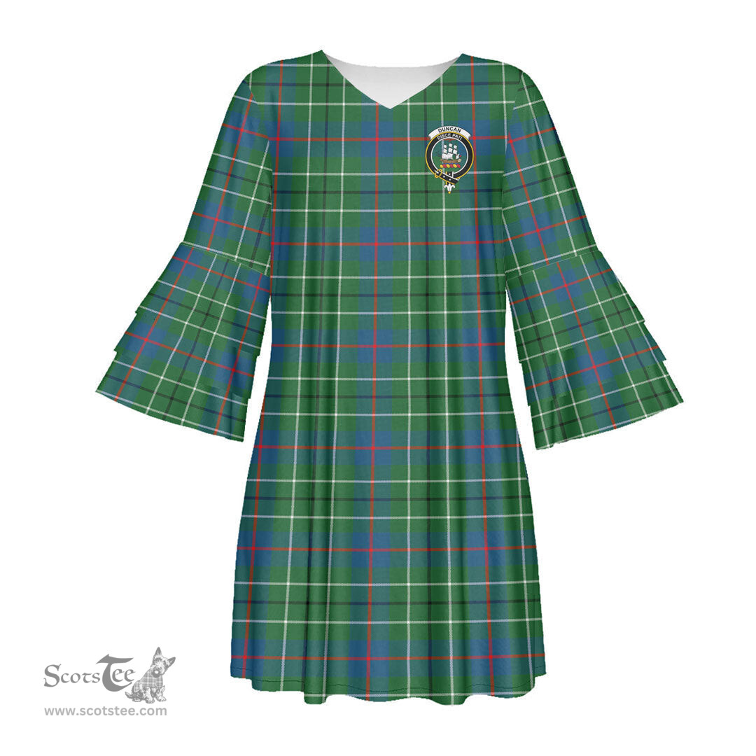 Scottish Duncan Ancient Clan Tartan Crest Womens Stacked Ruffle Sleeve Tartan Dress