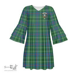 Scottish Duncan Ancient Clan Tartan Crest Womens Stacked Ruffle Sleeve Tartan Dress