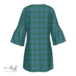 Scottish Douglas Ancient Clan Tartan Crest Womens Stacked Ruffle Sleeve Tartan Dress