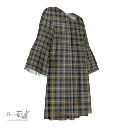 Scottish Campbell Argyll Weathered Tartan Womens Stacked Ruffle Sleeve Tartan Dress
