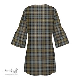 Scottish Campbell Argyll Weathered Tartan Womens Stacked Ruffle Sleeve Tartan Dress