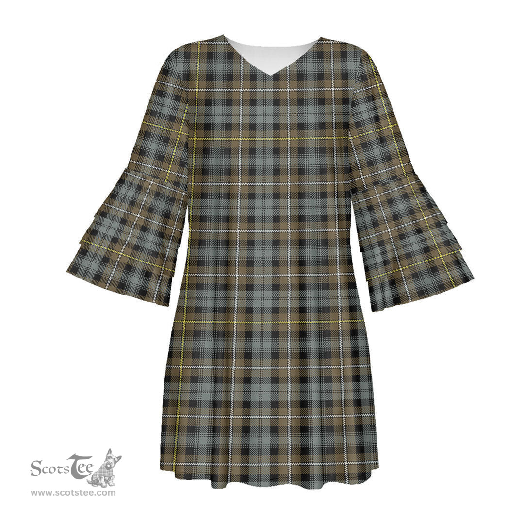 Scottish Campbell Argyll Weathered Tartan Womens Stacked Ruffle Sleeve Tartan Dress