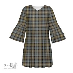 Scottish Campbell Argyll Weathered Tartan Womens Stacked Ruffle Sleeve Tartan Dress