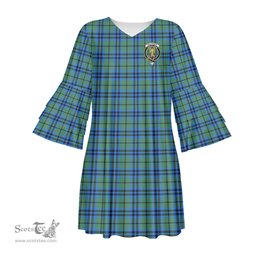 Scottish Falconer Clan Tartan Crest Womens Stacked Ruffle Sleeve Tartan Dress