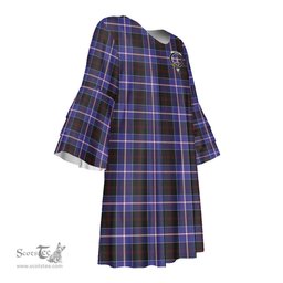 Scottish Dunlop Modern Clan Tartan Crest Womens Stacked Ruffle Sleeve Tartan Dress