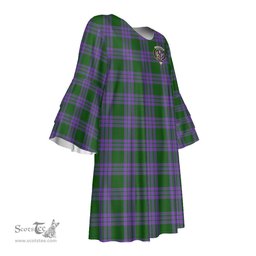 Scottish Elphinstone Clan Tartan Crest Womens Stacked Ruffle Sleeve Tartan Dress