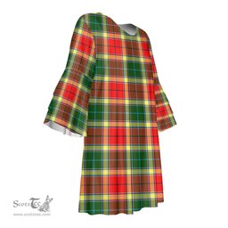 Scottish Gibbs Tartan Womens Stacked Ruffle Sleeve Tartan Dress