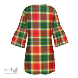 Scottish Gibbs Tartan Womens Stacked Ruffle Sleeve Tartan Dress