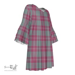 Scottish Crawford Ancient Tartan Womens Stacked Ruffle Sleeve Tartan Dress