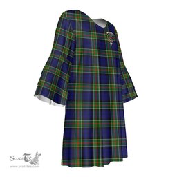 Scottish Colquhoun Modern Clan Tartan Crest Womens Stacked Ruffle Sleeve Tartan Dress