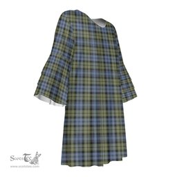 Scottish Campbell Faded Tartan Womens Stacked Ruffle Sleeve Tartan Dress