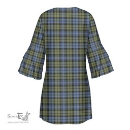 Scottish Campbell Faded Tartan Womens Stacked Ruffle Sleeve Tartan Dress