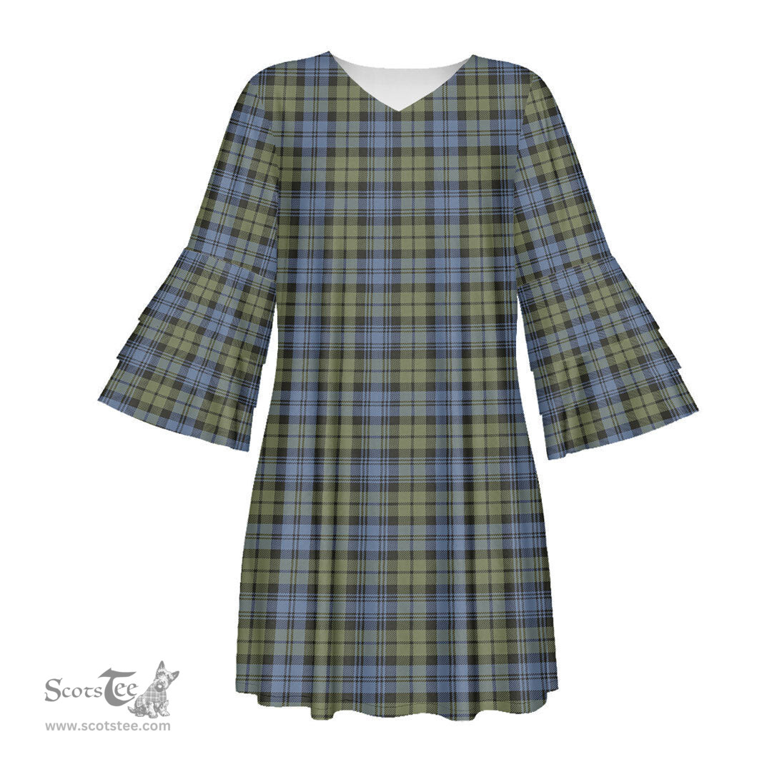 Scottish Campbell Faded Tartan Womens Stacked Ruffle Sleeve Tartan Dress