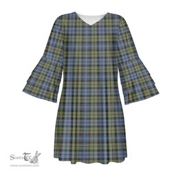 Scottish Campbell Faded Tartan Womens Stacked Ruffle Sleeve Tartan Dress