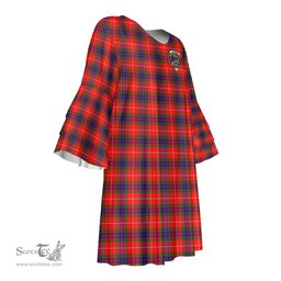 Scottish Fraser Modern Clan Tartan Crest Womens Stacked Ruffle Sleeve Tartan Dress