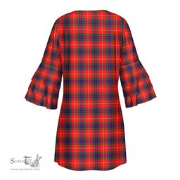 Scottish Fraser Modern Clan Tartan Crest Womens Stacked Ruffle Sleeve Tartan Dress