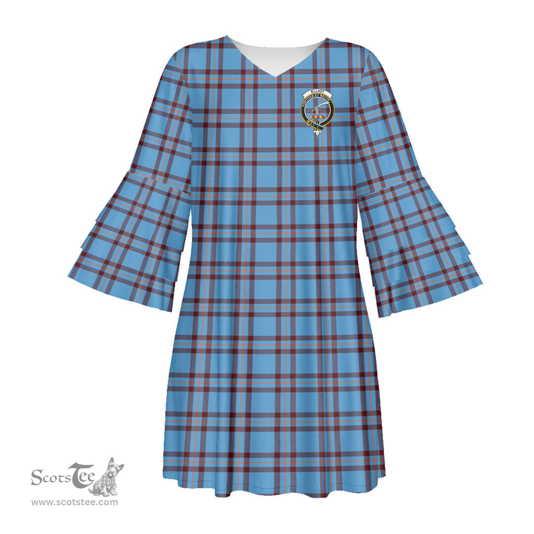Scottish Elliot Ancient Clan Tartan Crest Womens Stacked Ruffle Sleeve Tartan Dress