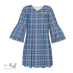 Scottish Elliot Ancient Clan Tartan Crest Womens Stacked Ruffle Sleeve Tartan Dress