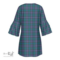 Scottish Douglas Modern Clan Tartan Crest Womens Stacked Ruffle Sleeve Tartan Dress