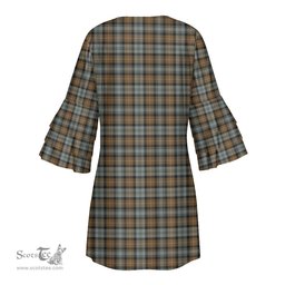 Scottish Gordon Weathered Clan Tartan Crest Womens Stacked Ruffle Sleeve Tartan Dress