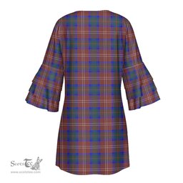 Scottish Chisholm Hunting Modern Tartan Womens Stacked Ruffle Sleeve Tartan Dress