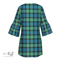 Scottish Gunn Ancient Tartan Womens Stacked Ruffle Sleeve Tartan Dress
