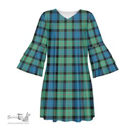 Scottish Gunn Ancient Tartan Womens Stacked Ruffle Sleeve Tartan Dress